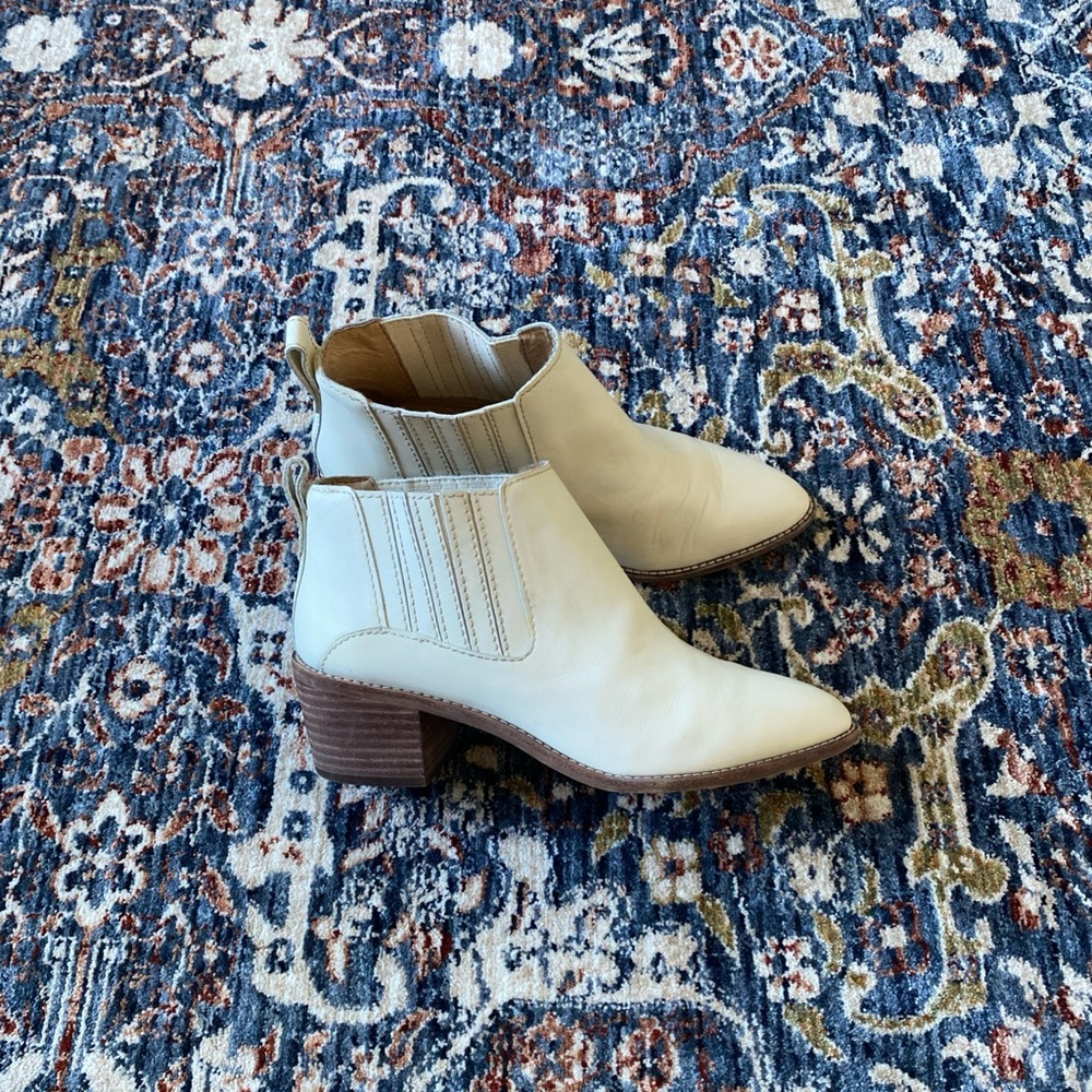 MADEWELL The Bonham white leather pointed-toe Western ankle booties Chelsea 6.5